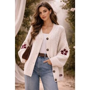 Taylor Swift Folklore Cardigan Holiday Beige Maroon Limited Edition RARE XL/2XL